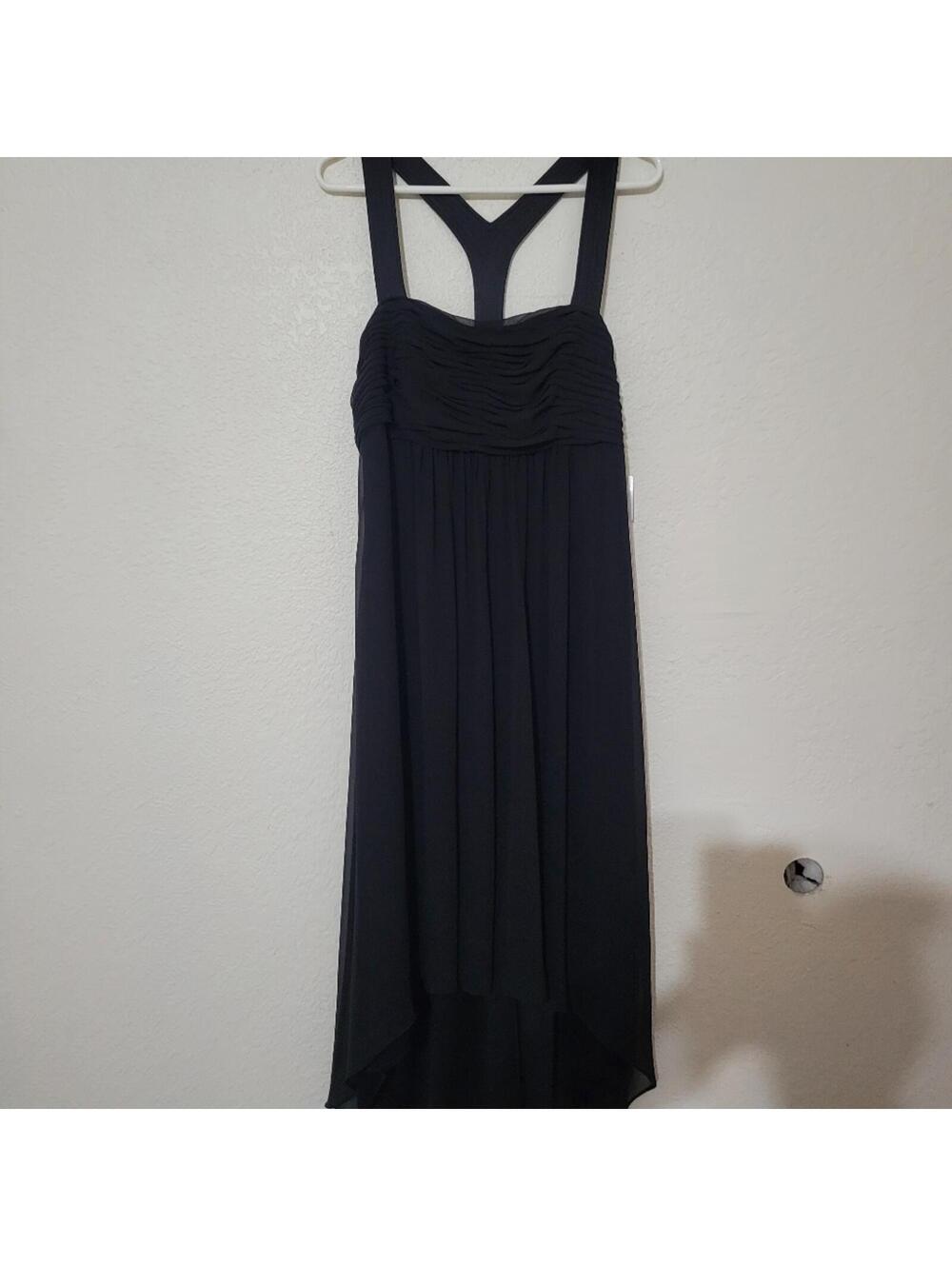 Black Sleeveless High-Low Dress with Rhinestone Detail